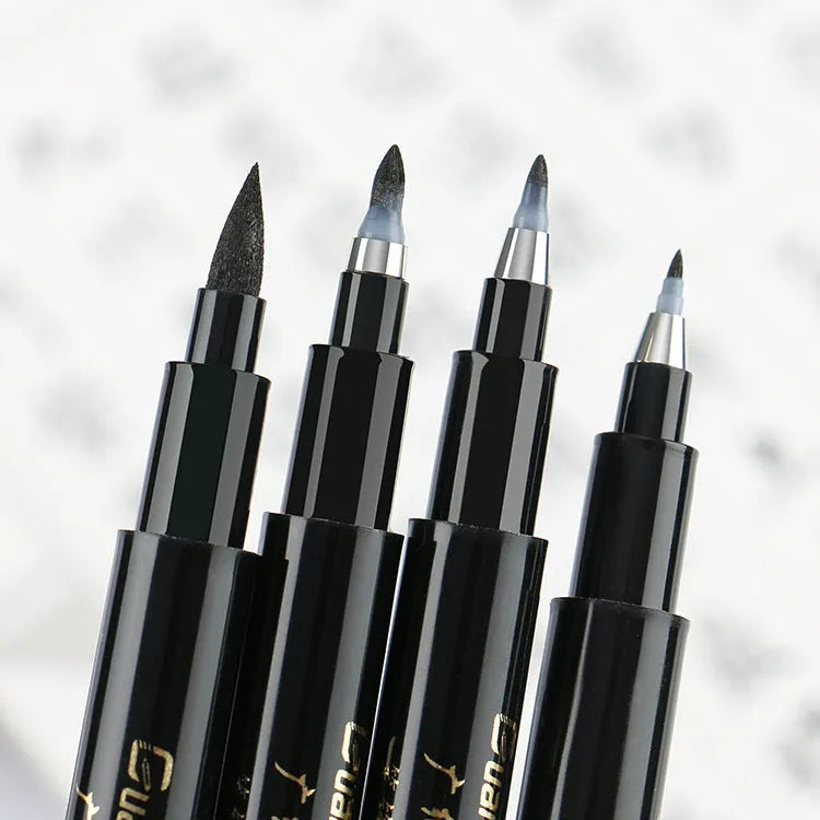 Six refillable soft brush calligraphy pens in a set with plastic barrels and environmental nibs