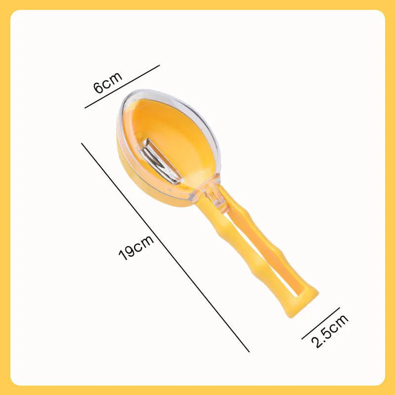 Yellow peeling knife with a storage lid on a kitchen counter