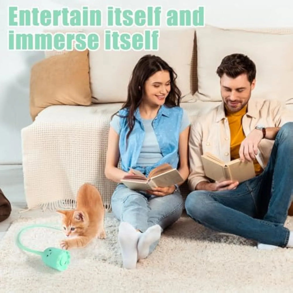 Green automatic cat wand toy with silicone tails rotating for indoor cat play