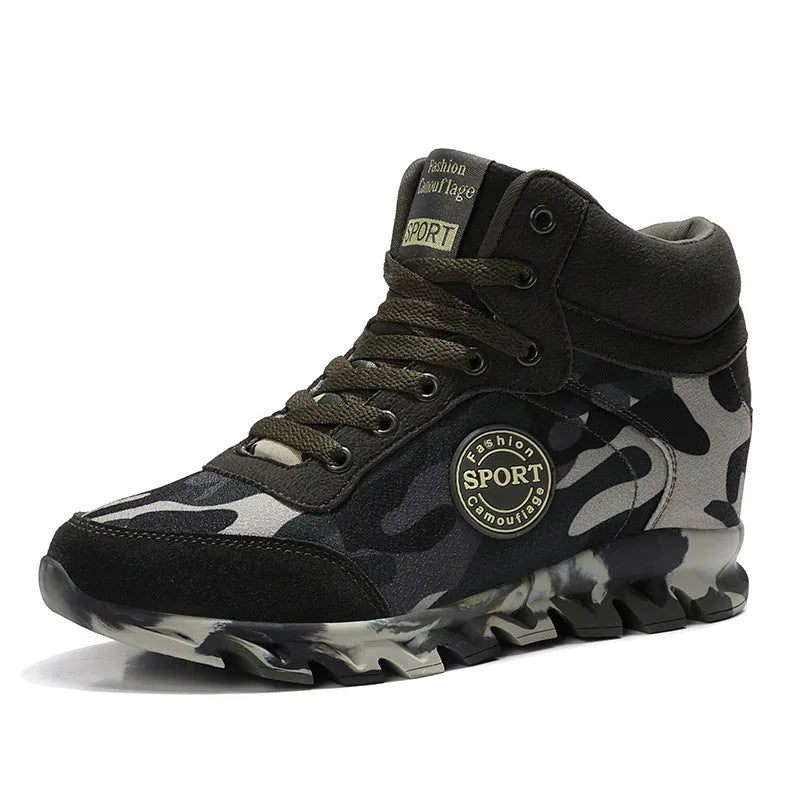 Green camouflage canvas platform sneakers with rubber sole for women