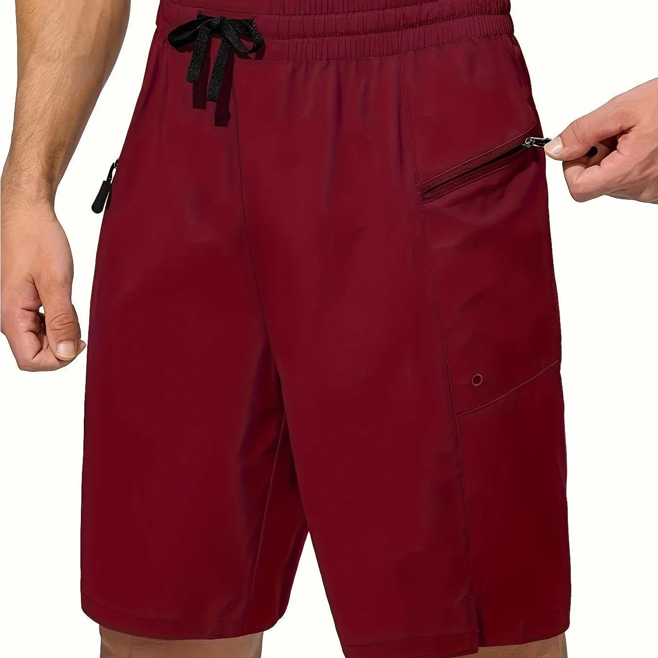Men's quick-dry polyester beach shorts shown in multiple colour options with straight leg cut.