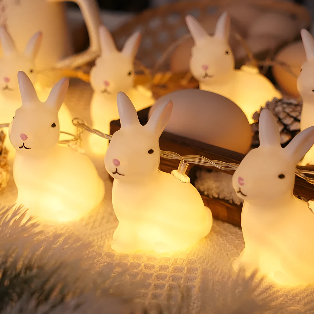 Easter plastic egg lamp string with warm white lights, cross pattern, USB battery powered, 10 lamps on 1.5m wire