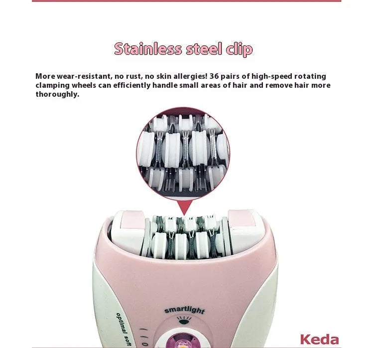 KEDA-216 coloured USB electric hair removal device with brush and charger