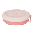 Portable dog food and water bowl with snack box in light green and pink two-tone design