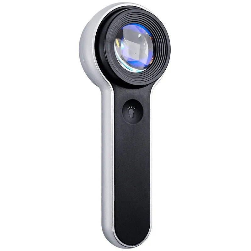 60x HD USB rechargeable LED magnifying glass 30mm lens silver black