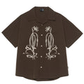 Brown coffee colour stripe pattern outdoor waterproof short sleeve shirt with Cuban collar