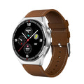 Black smartwatch with silicone strap showing heart rate and call interface on its 1.28-inch screen.