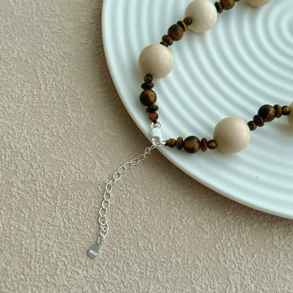Round beads 925 silver necklace for women with electroplated silver finish
