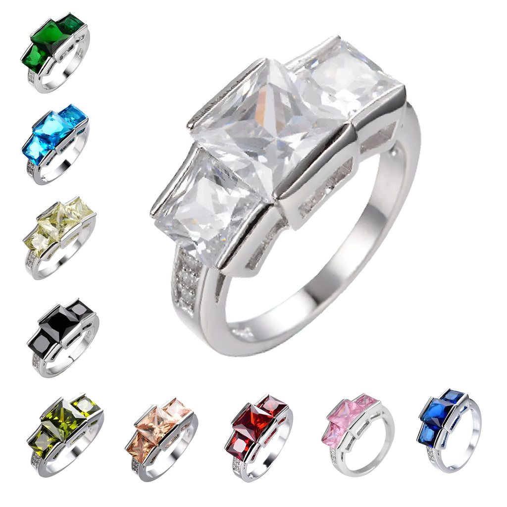 Colourful women's copper rings with electroplated finish in sizes 6 to 10 showing geometric metal designs