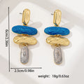 A pair of women's geometric stud earrings with a multicolour electroplated finish on zinc alloy.