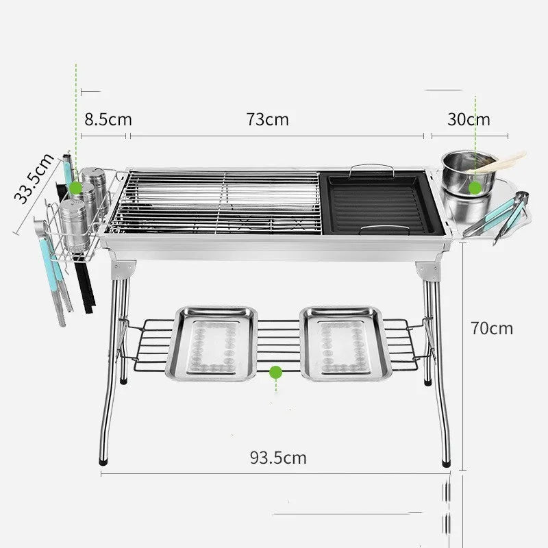 Large stainless steel folding barbecue oven with 73cm wide grill for outdoor cooking