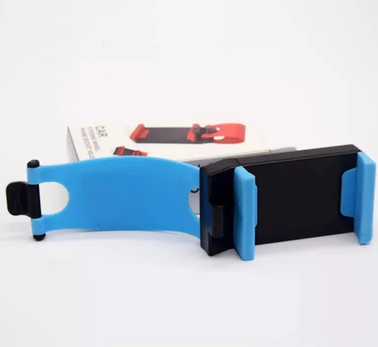 A black car steering wheel mobile phone holder made of ABS plastic.