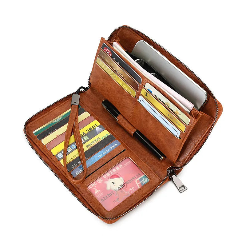 Anti-theft retro oil wax handbag in horizontal square shape with sewing thread details