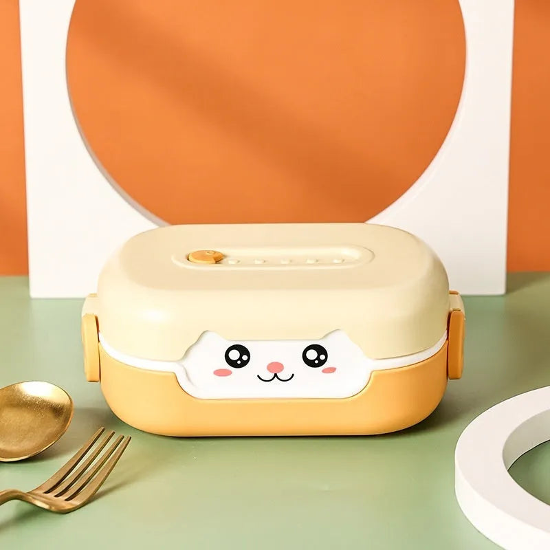 Square plastic divided lunch box with cartoon design in three colour options