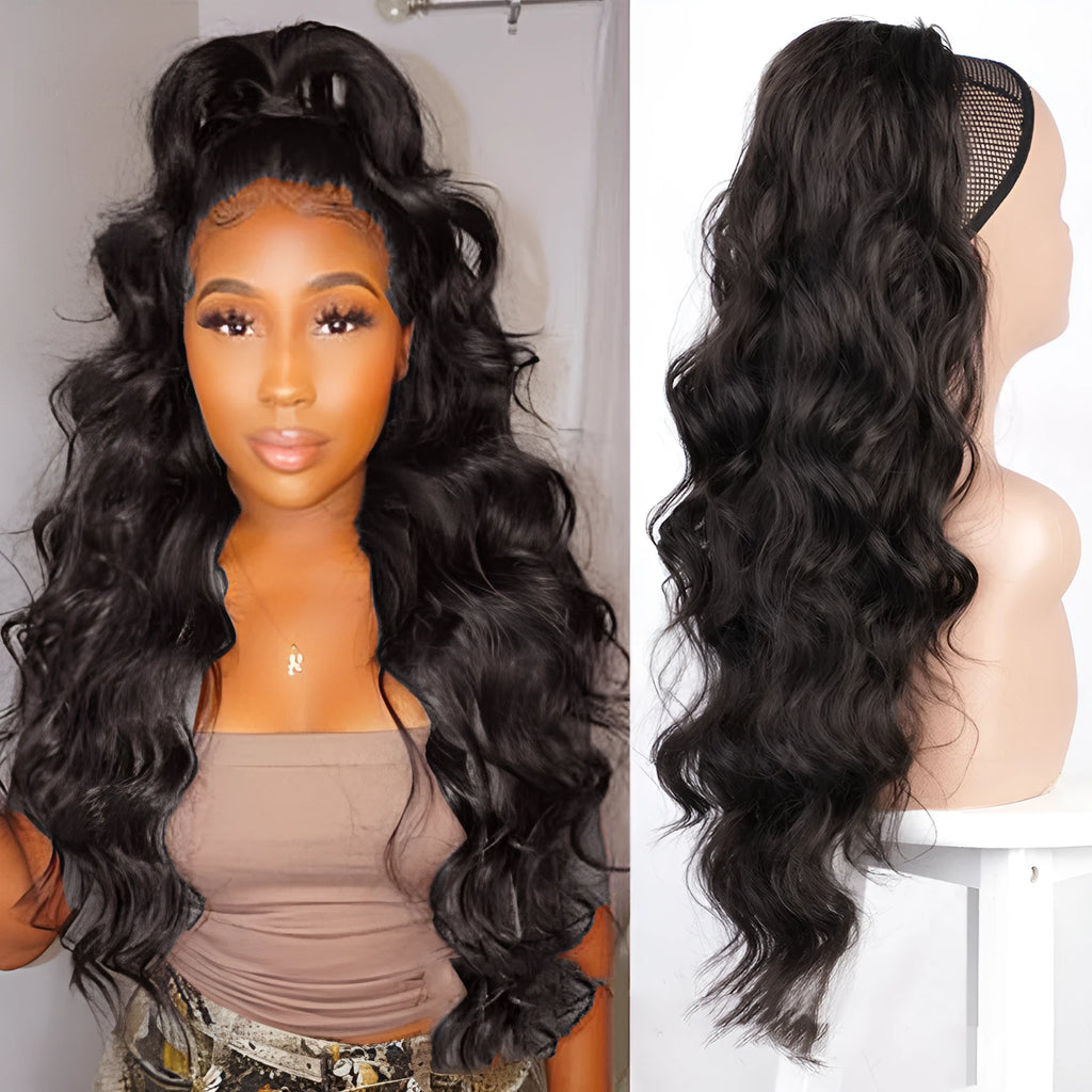 Big wave drawstring ponytail wig in matte high temperature silk chemical fiber, available in multiple colours