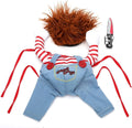 Striped Halloween harness pants costume set for dogs and cats with removable knife accessory