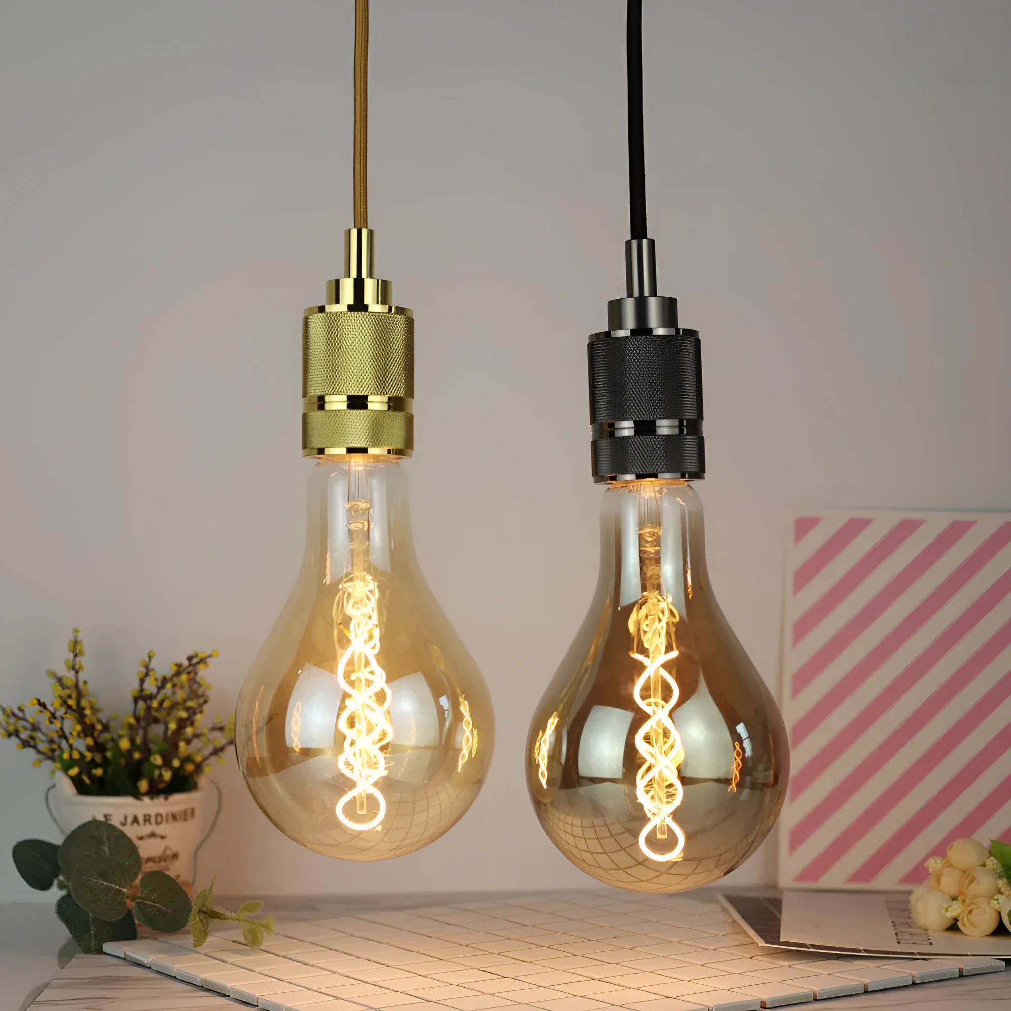 Double helix LED soft light strip in gold spiral finish showing compact size.