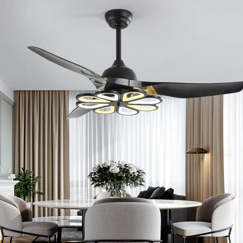 Nordic modern ceiling fan light 52 inch with LED remote control black finish