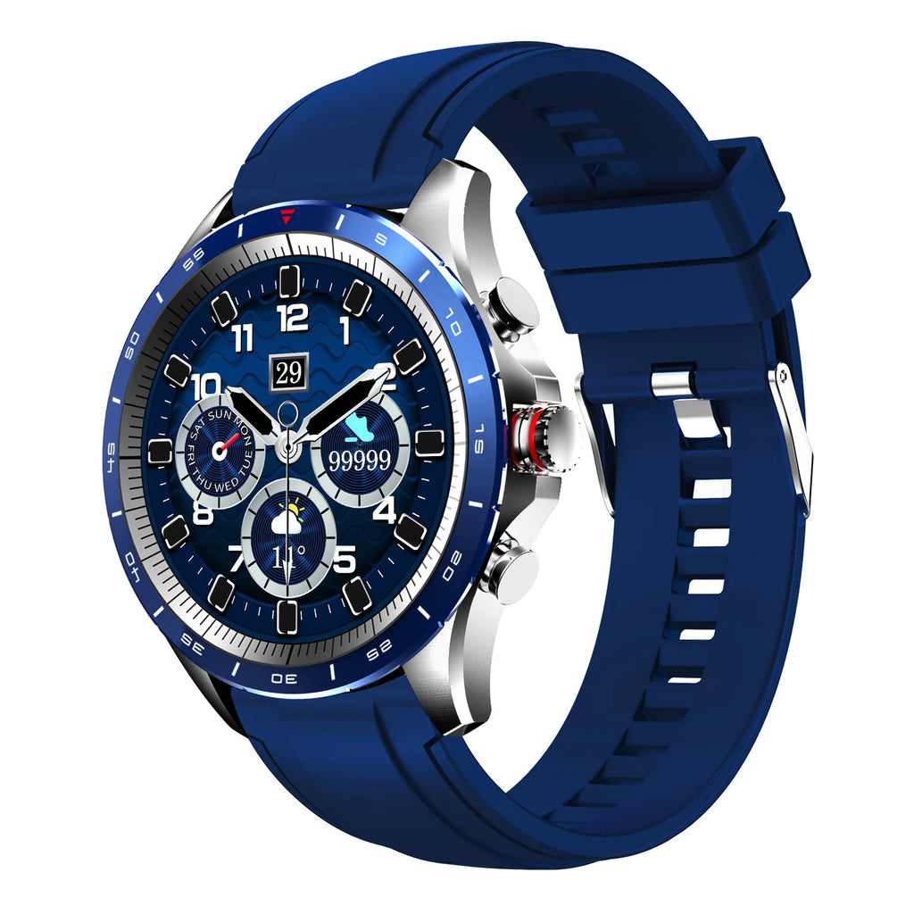 Men's smart bracelet watch with zinc alloy case and silicone wristband in black, blue, or grey colours