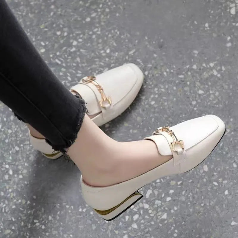 Women's striped microfiber loafers in beige and black with slip-on design