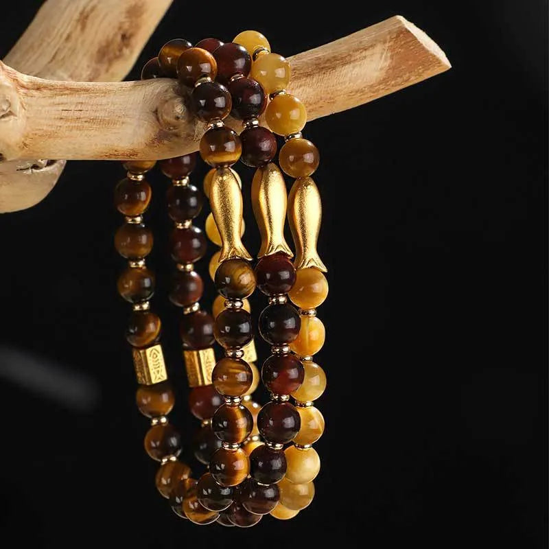 Yellow tiger eye small fish beaded bracelet for women with animal modelling and zodiac design
