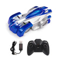 Wall climbing remote control car toy with LED lights on vertical surface