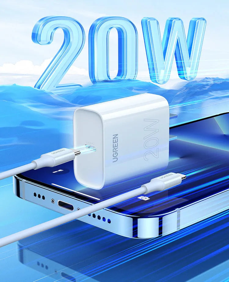 Apple PD20W white fast charging head 20W MFi certified USB-C charger for iPhone 8-14 series compact size 70x35x90mm