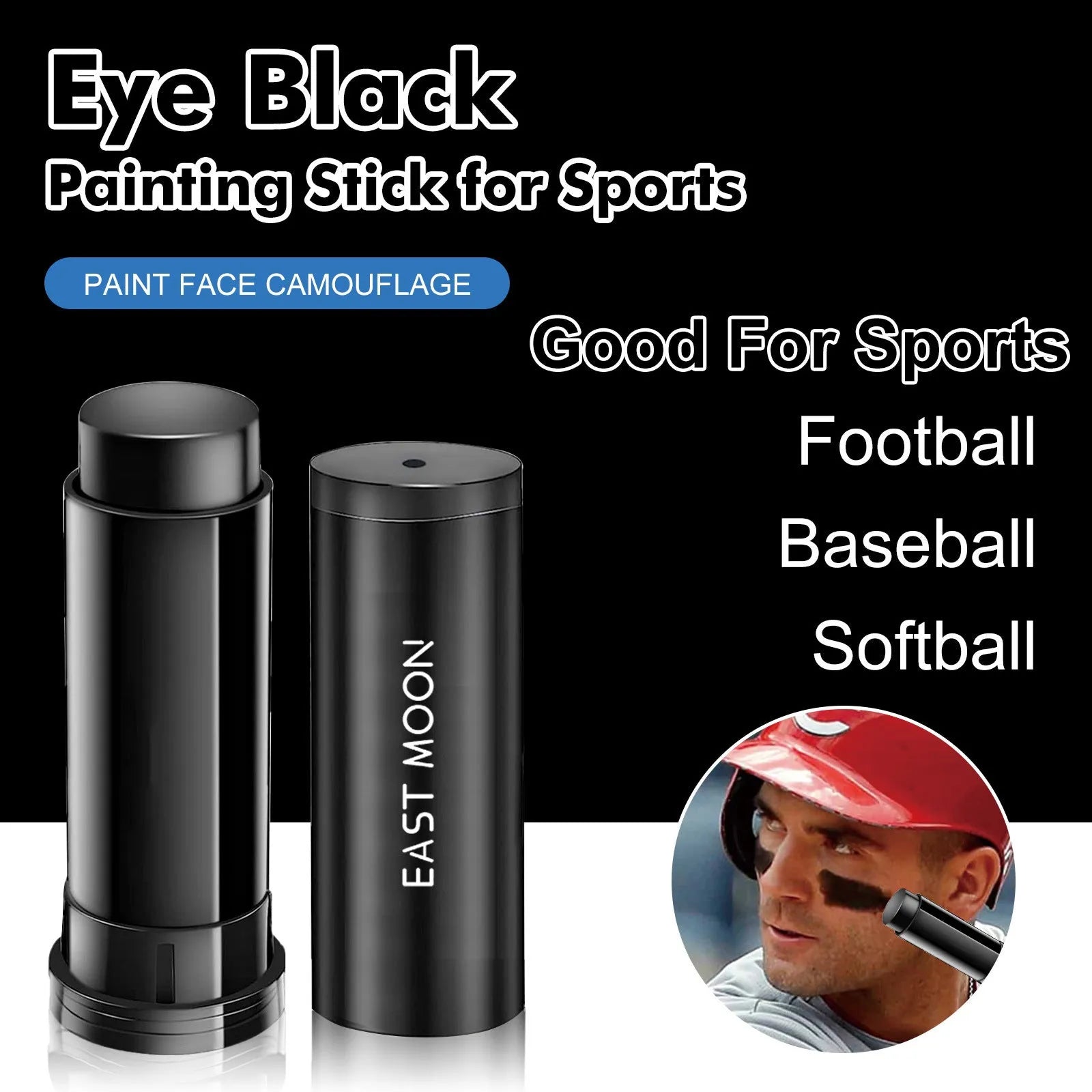 Sports eye black paint stick for baseball athletes with sweat-proof formula in 15g packaging
