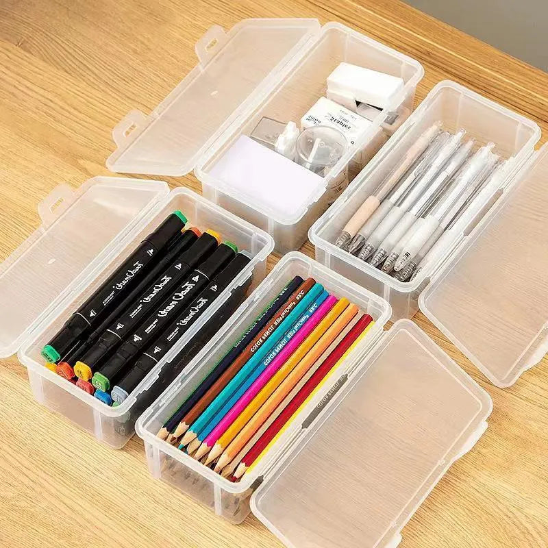 Transparent PP plastic pencil storage box with large capacity for stationery organisation