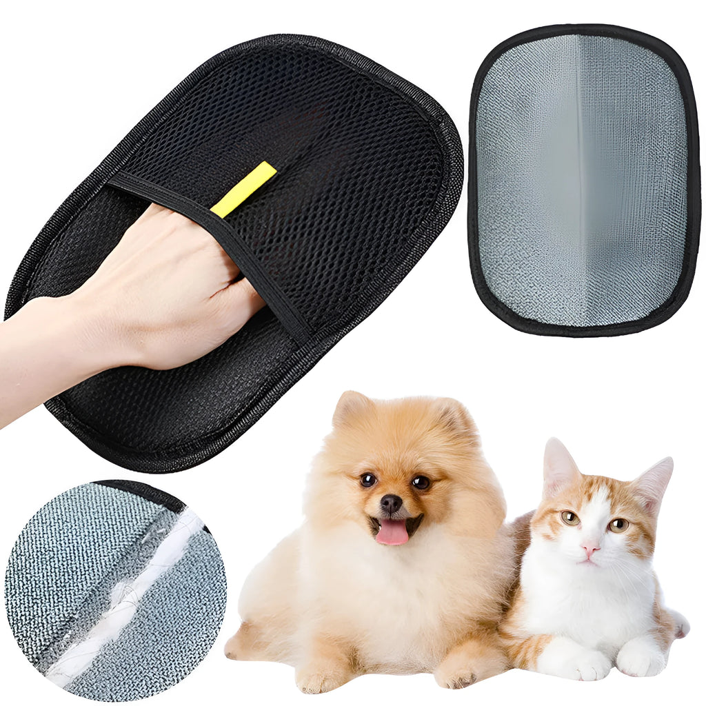Black mesh pet grooming gloves with silicone brush bristles for removing loose hair