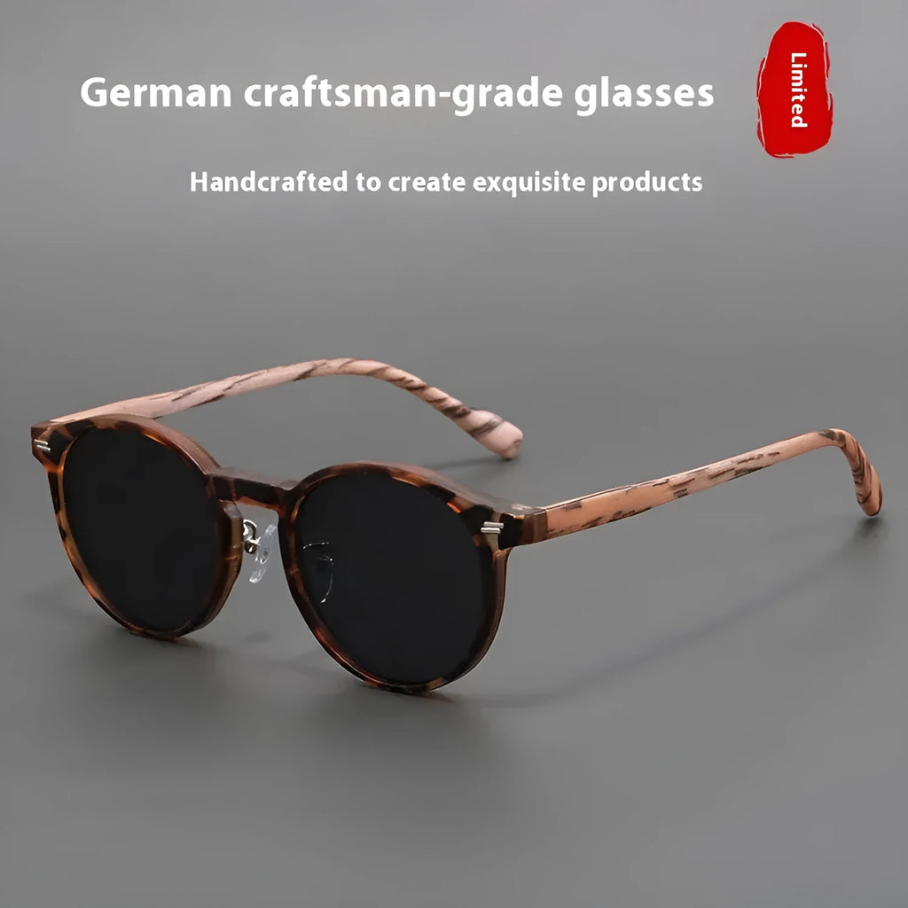 Retro frosted round rim sunglasses with UV-protection lenses in leopard print frame.
