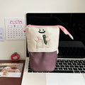 Brown cartoon Korean style collapsible pencil case with large capacity