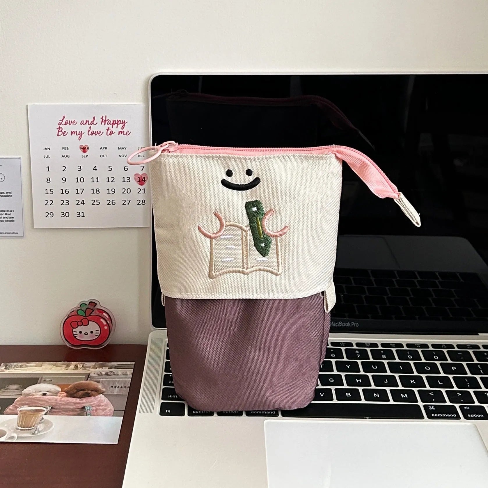 Brown cartoon Korean style collapsible pencil case with large capacity