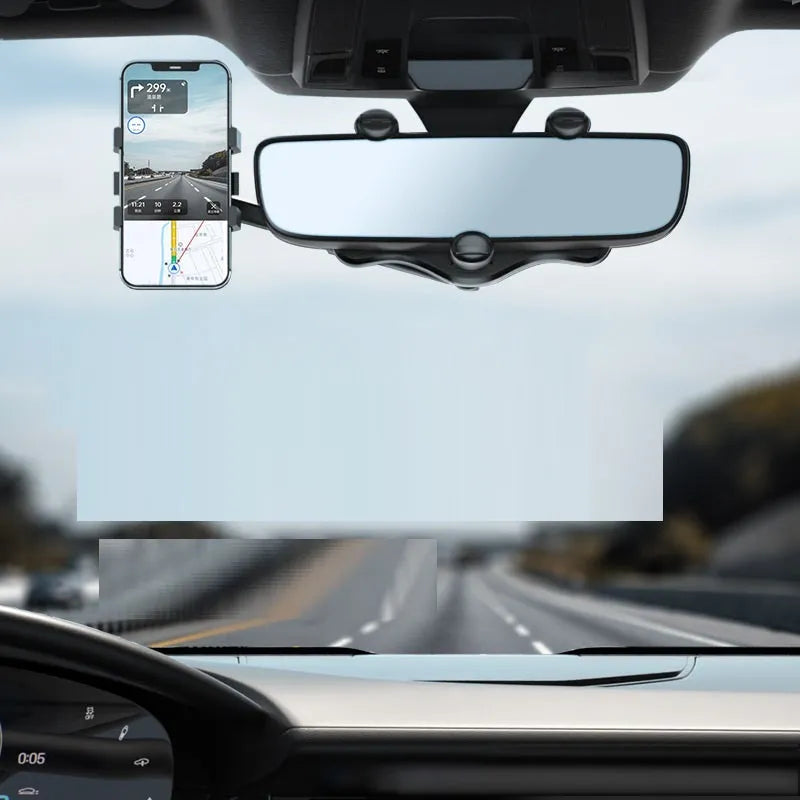 Rearview mirror navigation bracket showing left-right rotation mechanism for in-car device mounting