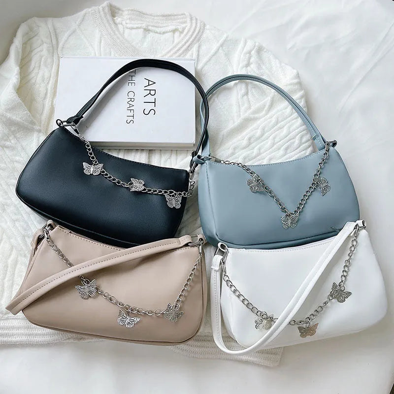 Women's fashion butterfly chain underarm bag in horizontal square shape with adjustable strap