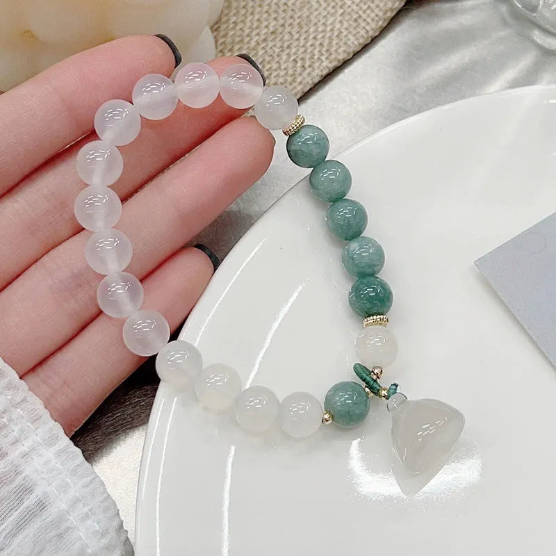 Women's agate bracelet with lotus seedpod design in retro Chinese style, adjustable fit