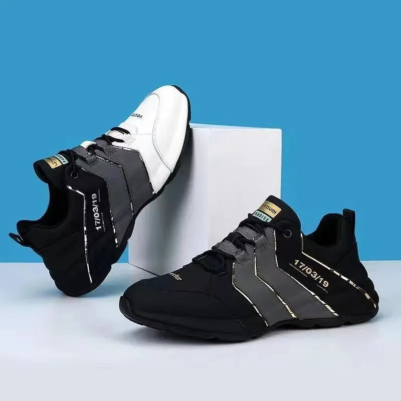 Low-top round-toe casual sneakers for teenagers with thick plastic sole and mesh lining.