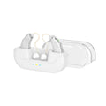 Magnetic behind-the-ear sound amplifier in silver with USB charging port