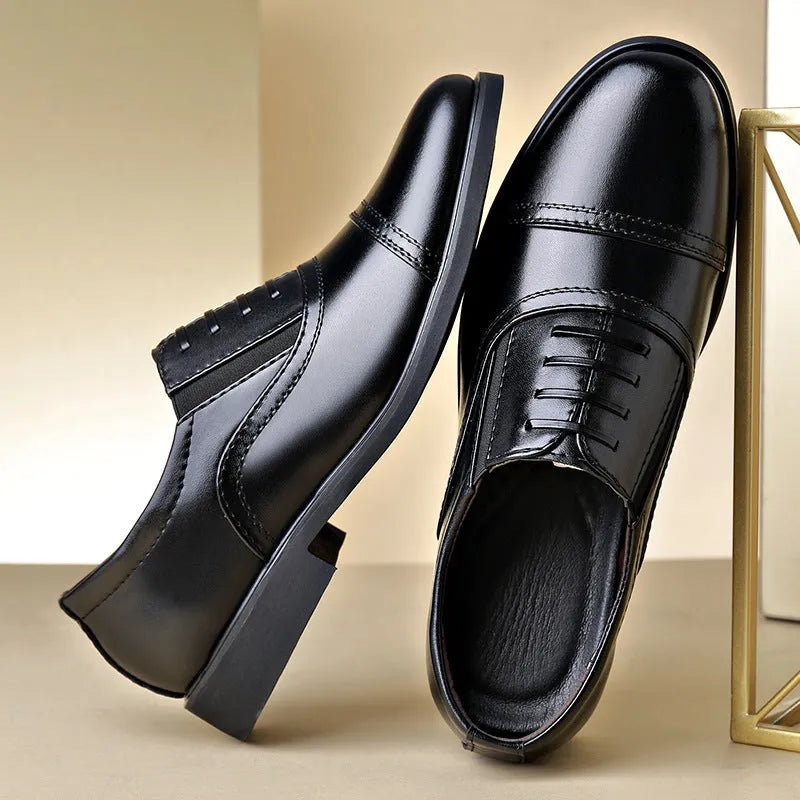Men's pointed-toe lace formal leather shoes with EVA sole and decorative sequins and belt buckles