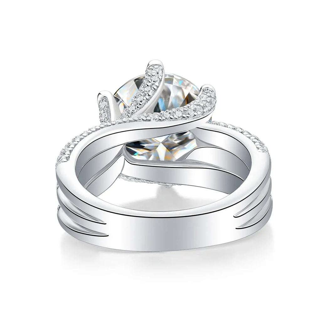 Eternal Vow wedding ring set with 5-carat moissanite in platinum-plated S925 silver band with gift box and GRA certificate