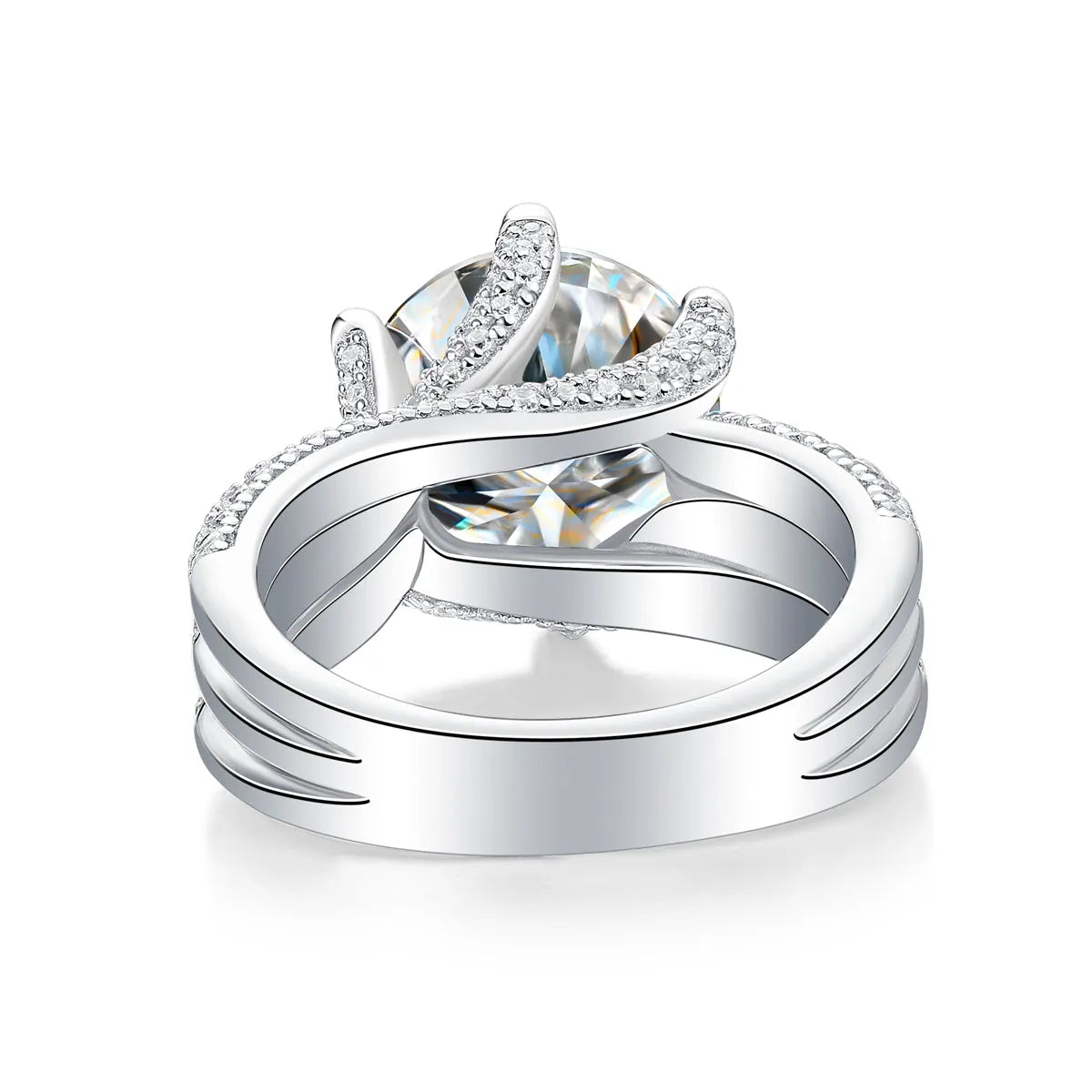 Eternal Vow wedding ring set with 5-carat moissanite in platinum-plated S925 silver band with gift box and GRA certificate