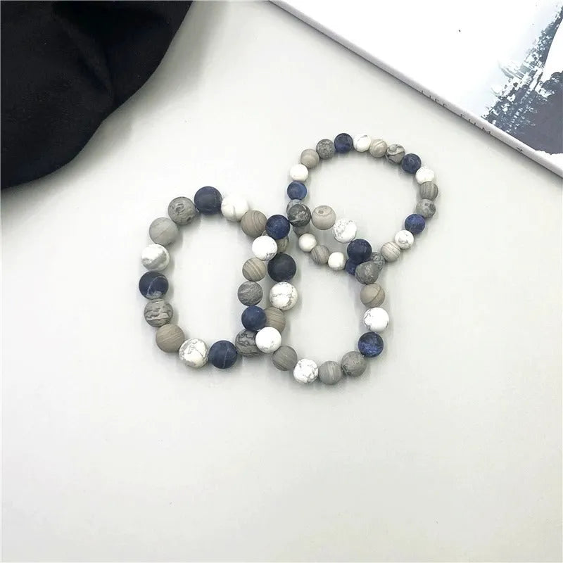 Handmade planet stone bead bracelet in U-shaped design with natural stone beads