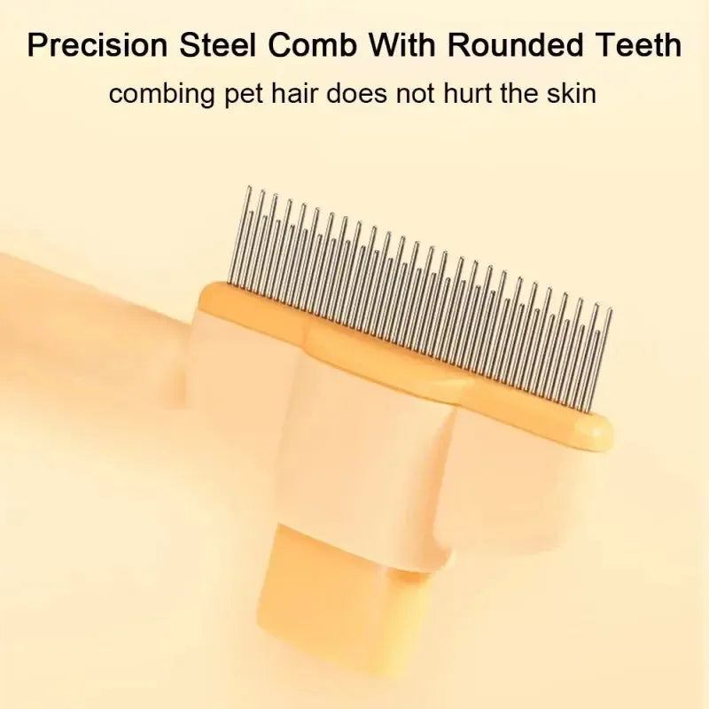 Green pet grooming brush with one-click hair removal system and soft rubber bristles for dogs