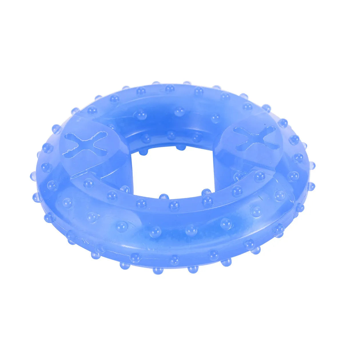 Freezable bone and circle shaped dog chew toys for cooling and teething relief.