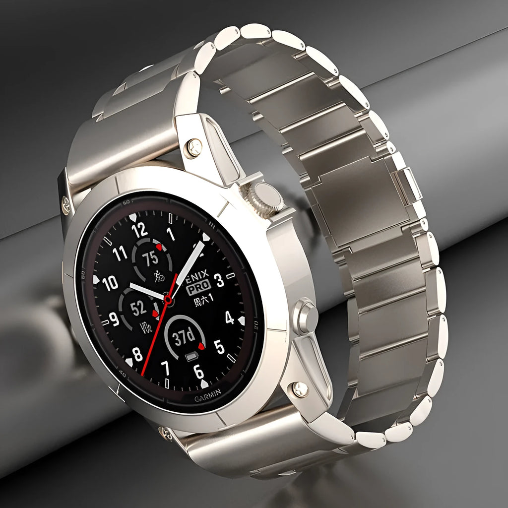 Magnetic buckle three-bead pure titanium watch strap for Jiaming Sanzhu in silver, 22mm width