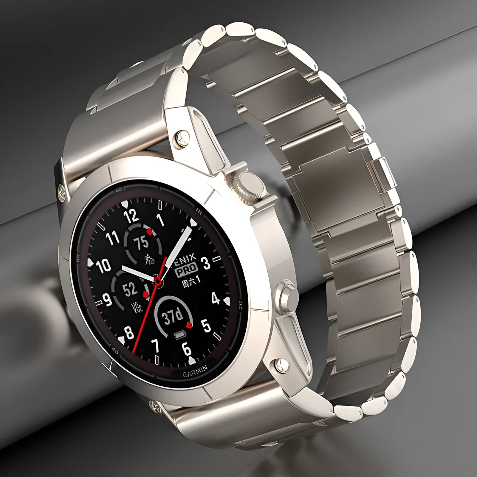 Magnetic buckle three-bead pure titanium watch strap for Jiaming Sanzhu in silver, 22mm width
