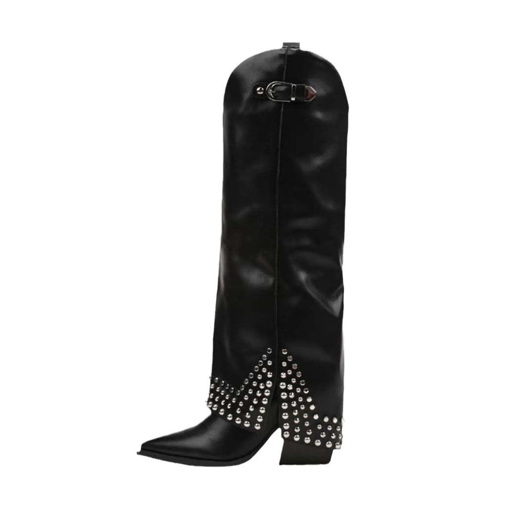 Women's frosted rivet pantyhose boots in ankle style with suede upper