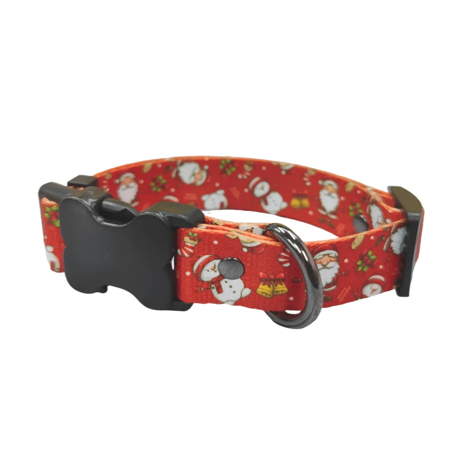 Christmas dog leash chest harness set in red polyester with printed pattern, includes collar and rope