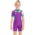 Children's purple neoprene short-sleeved swimwear for snorkelling and surfing with warmth retention