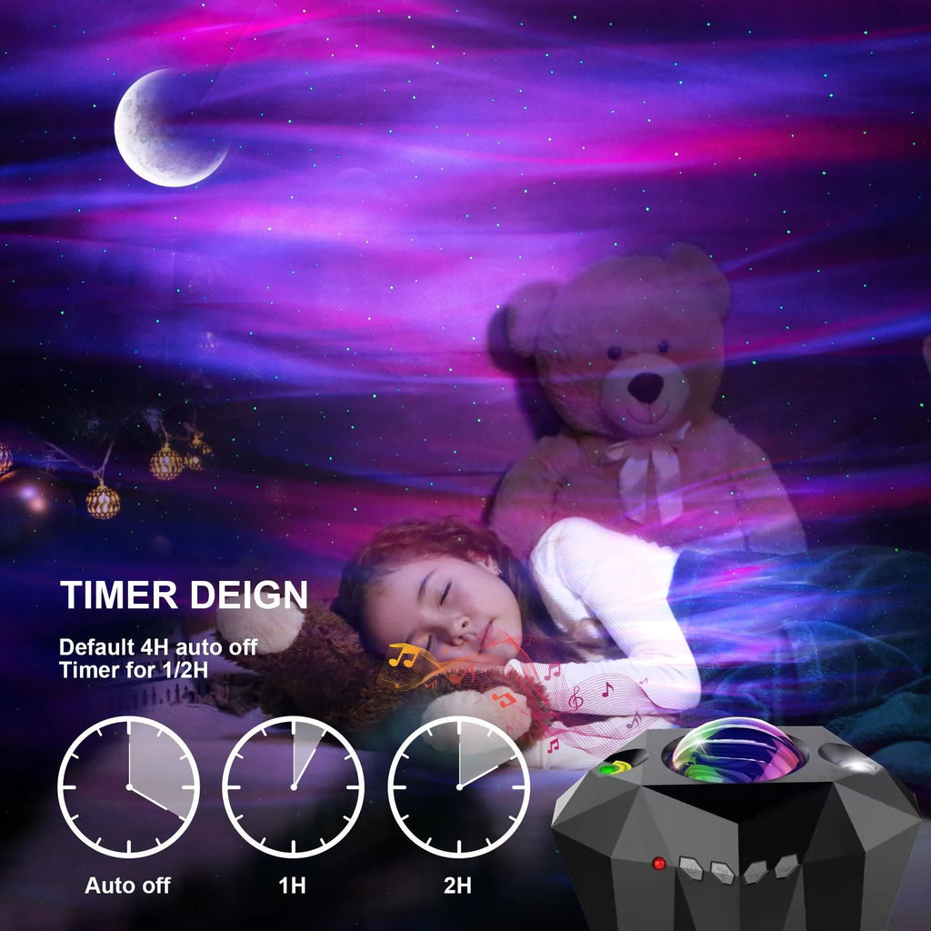USB Bluetooth ocean star projector lamp with multi-colour water pattern and green laser, ABS and acrylic construction, black finish
